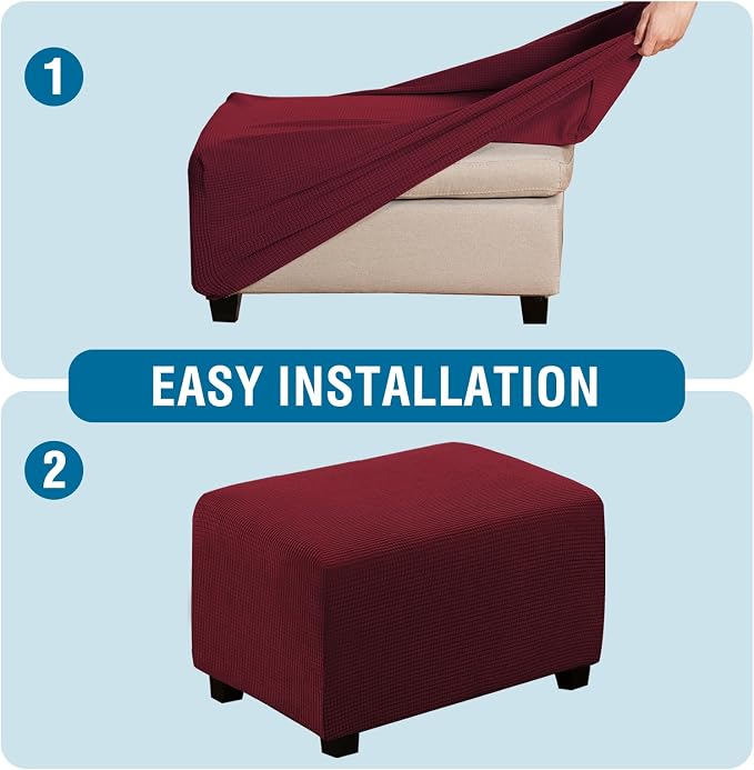 H.VERSAILTEX Ottoman Cover Slipcover Rectangle Fit Length 29'-34' Footrest Sofa Slipcovers Stool Cover Footstool Protector Covers Feature Stretch Soft Jacquard Fabric Removable Washable - Burgundy
