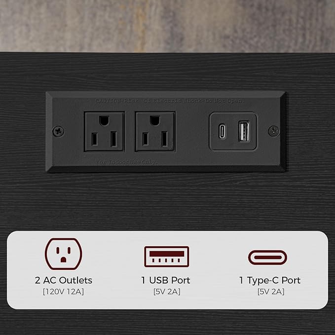 MAHANCRIS Farmhouse Nightstand with Charging Station, Black Bedside Table with USB & Type-C Ports, End Table with Storage and Open Shelf, Modern Side Table for Bedroom, ETBK96E01