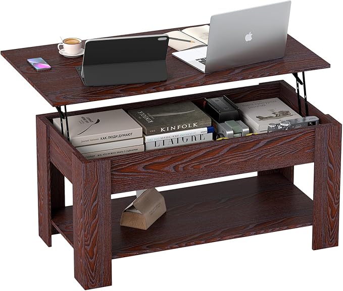 FDW 39 inch Lift Top Coffee Table with Hidden Storage Compartment & Lower Shelf,Coffee Table with Lift Top for Living Room,Home Small Space,Espresso