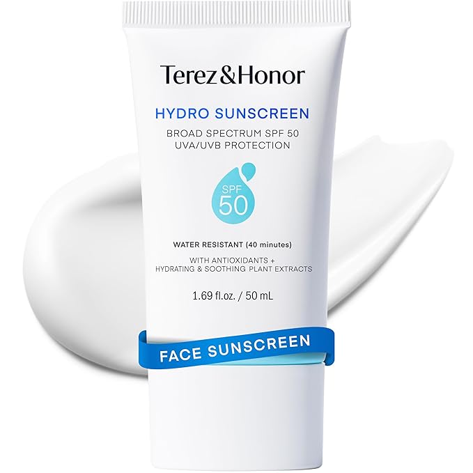 Terez & Honor Sunscreen for Face: Hydrating Face Sunscreen Broad Spectrum SPF 50 with UVA/UVB Protection - Moisturizing, Soothing, Water-Resistant, No-White Cast & Non-Greasy - Korean Sun Care 1.69oz