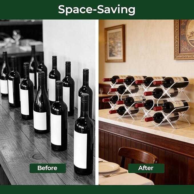 Acrylic 6 Bottle Countertop Wine Rack, Clear Freestanding Tabletop Wine Holder, Modern Space-Saving Wine Storage Organizer for Kitchen Bar Pantry
