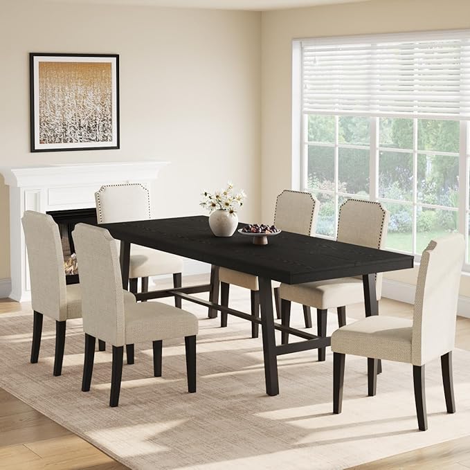 GarveeHome Industrial Dining Table for 8-10 People, 86.61" Long Large Kitchen Table with Sturdy Metal Frame, Rectangular Counter for Dinner, Kitchen, Dining Room (Black, 87" Non-extendable)