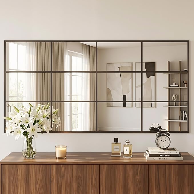 Suidia Wall Mirror, 30" x 60" Window Decorative Mirrors, Metal Framed Wall Decor Wall-Mounted Mirrors for Bedroom, Living Room, Entryway, Bronze