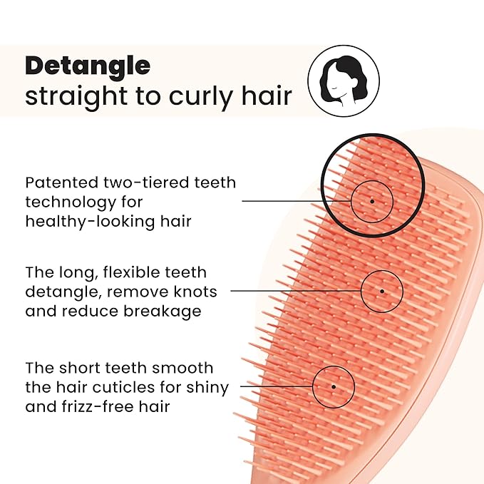 Tangle Teezer Ultimate Detangler Brush for Wet & Dry Hair, Eliminates Knots & Reduces Breakage for Straight to Wavy Hair Types, Amazon Exclusive Apricot (タングルティーザーアルティメットディタングラーブラシ ウェット&ドライヘア用、ストレートからウェーブヘアまで、もつれをなくし切れ毛を軽減、Amazon限定アプリコット)