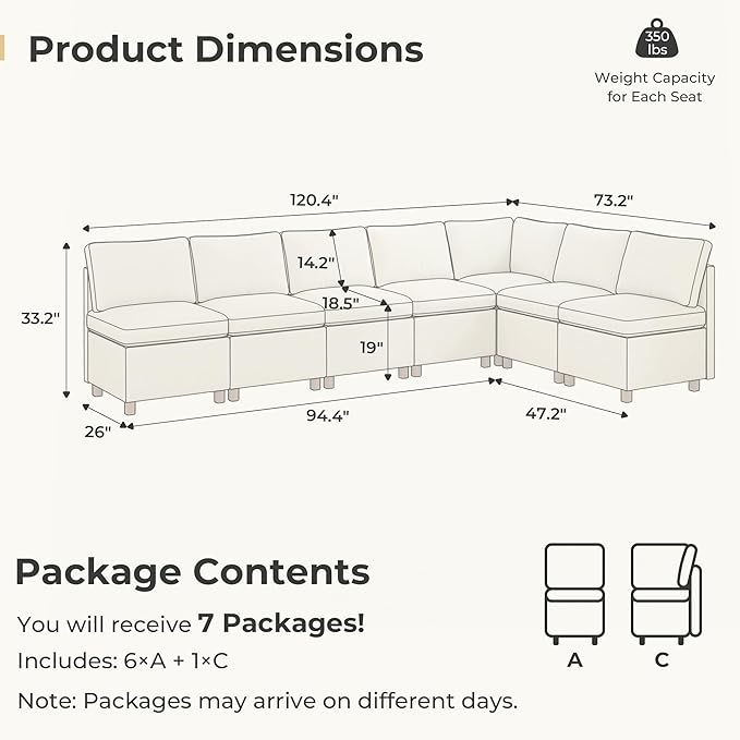 SITJOY Breakfast Nook Bench with Storage, Modular Corner Kitchen Banquette Seating, Dining Settee Couch, Upholstered Dining Bench with Back, Soft-to-Touch Fabric in Beige, 7-Seat L Shaped Nook