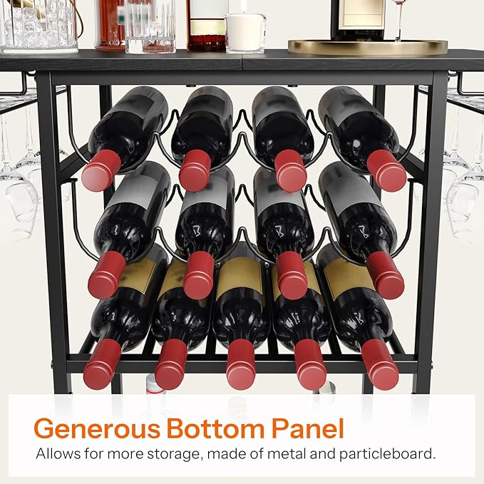 HOOBRO 5-Tier Wine Rack with Glass Holder, Wine Storage Freestanding Floor, Versatile Corner Liquor Cabinet, Alcohol Bottle Display Shelf for Home Bar, Kitchen, Living Room, Black BB68JJ01