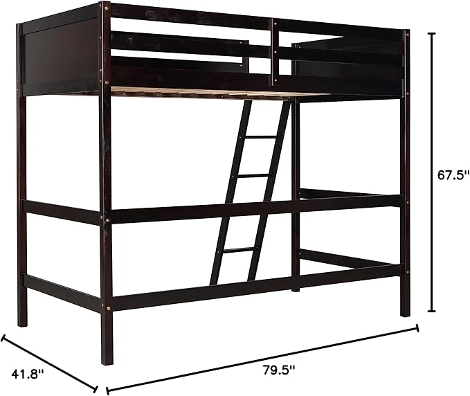 Merax Twin Modern Kids Wood Loft Bed with Gardrail and Ladders Loft Bunk Bed for Juniors, No Box Spring Needed, Espresso