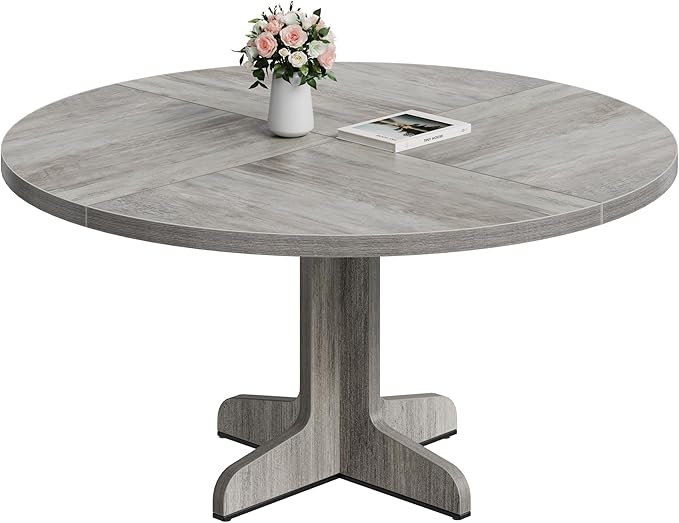 IDEALHOUSE Round Dining Table for 4, 47 Inches Dining Room Table with Wooden Base, Circle Kitchen Dinner Table for Dining Room, Kitchen, Living Room (Table Only), Grey