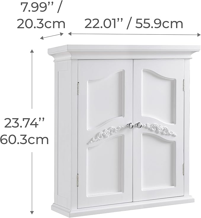 Teamson Home Versailles 22" x 24" Bathroom Wall Cabinet with Doors and Adjustable Shelves, White Medicine Cabinet for Storage in Bathroom, Kitchen, Laundry, Office, Garage, Above Toilet