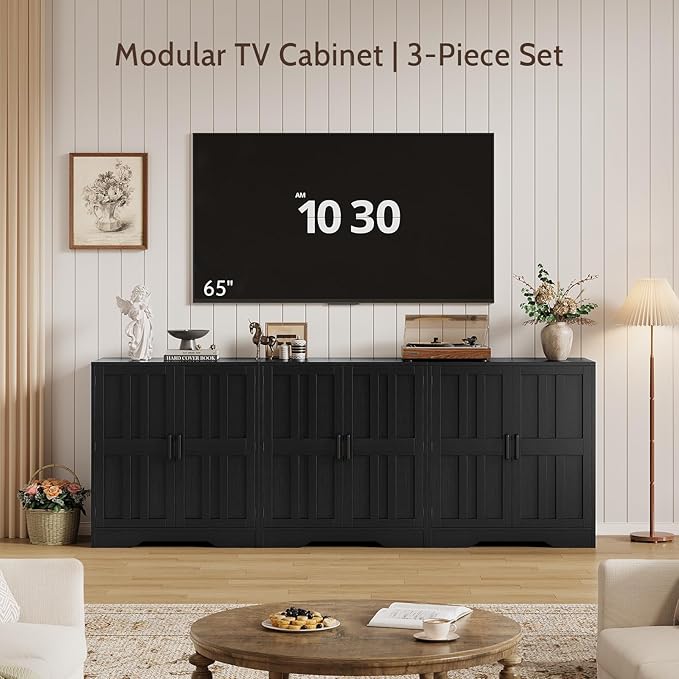 Sideboard Buffet Cabinet, Modern Farmhouse Kitchen Storage Cabinet, 94.5" Modular Accent Cabinet Coffee Station Bar Media Console Table Credenza for Kitchen Dining Room, Living Room Entryway Hallway