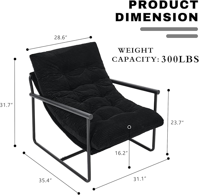 Modern Accent Chair Set of 2, Living Room Chair with Metal Frame,Upholstered Arm Chair with Soft Cushion for Bedroom Lounge Reading Room (Black)