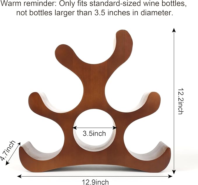 Countertop Wine Rack - 6 Bottle Wooden Wine Rack - Freestanding Wine Bottle Holder Stand - Wine Storage Rack for Cabinet Pantry Bar Kitchen