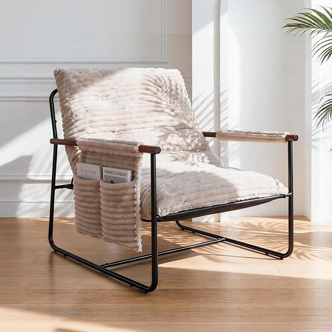 Comfy Accent Chair Cozy Reclining Sleeper Oversized Recliner Arm Chairs for Living Room Modern Lounge Armchair with Wood Armrests Sturdy Upholstered Single Sofa for Bedroom Home Office