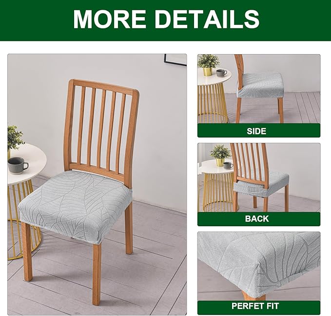 CRFATOP Waterproof Dining Room Chairs Seat Covers Set of 4 with Stretch Bench Slipcover Jacquard Kitchen Chair Slipcover Washable Seat Cushion Slipcover for Hotel Banquet Wedding Party, Light Grey