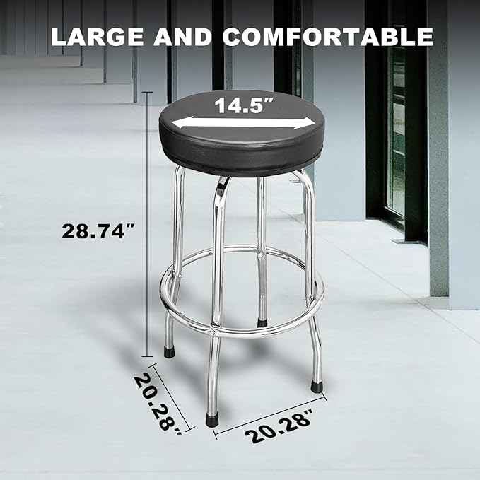 Torin ATRP6185B-1 Swivel Bar Stool: Padded Garage/Shop Seat with Chrome Plated Legs, Black