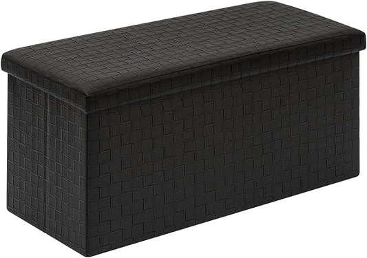 B FSOBEIIALEO Folding Storage Ottoman, Faux Leather Footrest Seat Long Bench Chest, Black 30"x15"x15"
