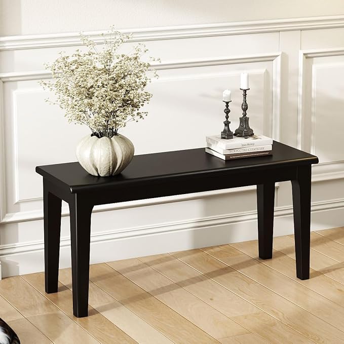 Dining Bench 39.4" Solid Oak Wooden Bed End＆Entryway Bench for Living Room Bedroom Kitchen(Black)