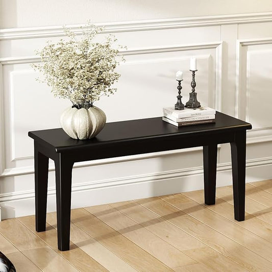Dining Bench 39.4" Solid Oak Wooden Bed End＆Entryway Bench for Living Room Bedroom Kitchen(Black)