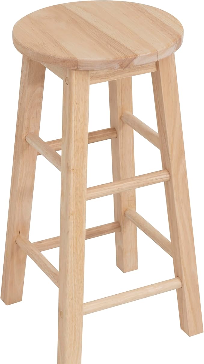 Linon Zeke Unfinished Solid Wood Backless Round Counter Stool with 24 Inch Seat Height