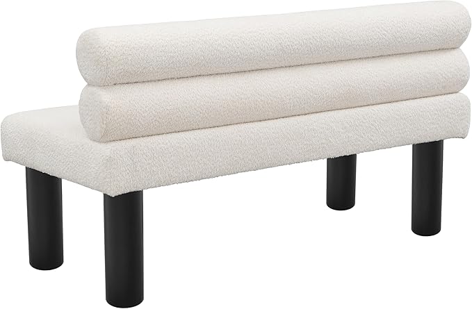 Christopher Knight Home Wally Boucle Upholstered Dining Bench, Modern Large Dining Room Chair, Entryway Ottoman Bench, Bedroom End of Bed Seating, Armless Desing and Wooden Frame, Milky White+Black