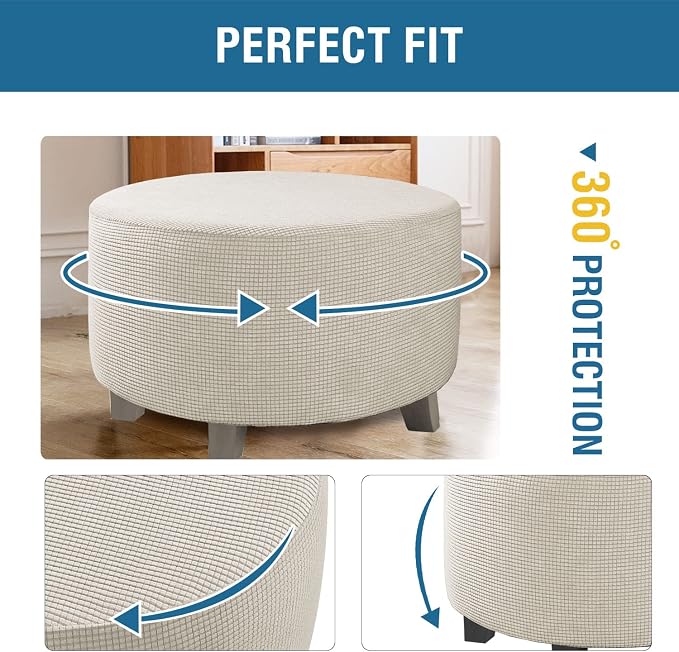 H.VERSAILTEX Ottoman Cover Stretch Ottoman Slipcover Round Ottoman Storage Cover Folding Stool Covers Furniture Protector Cover for Footrest Ottoman Fit Dia 20" - 23", Island Fossi