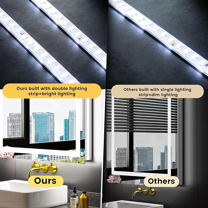 LOAAO 72X36 LED Bathroom Mirror with Lights, Anti-Fog, Dimmable, Backlit + Front Lit, Lighted Bathroom Vanity Mirror for Wall, Memory Function, Tempered Glass, ETL Listed