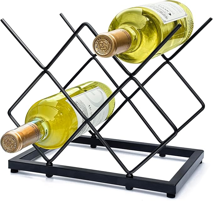MCSAPIL Small Wine Racks Countertop(5 Bottle Capacity),Metal Wine Bottle Holder Modern Black for Home Kitchen Bar,Tabletop Wine Rack for Cabinet, Pantry, Wine Bottle Storage