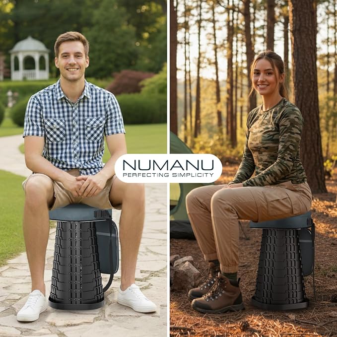NUMANU 2026 Upgraded XXL Collapsible Stool & 3IN1 Cushioned Carry Bag, 2.6"-19.7" Height Adjustable, Max 1,000lbs Portable Retractable Telescoping Seat, Foldable Camping Stool for Adults (XXL Square)