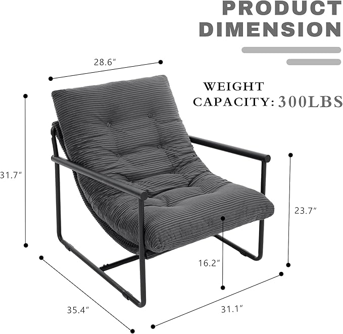 Modern Accent Chair for Living Room,Arm Chair with Metal Frame,Upholstered Armchair with Soft Cushion for Bedroom Lounge Reading Room (Dark Grey)