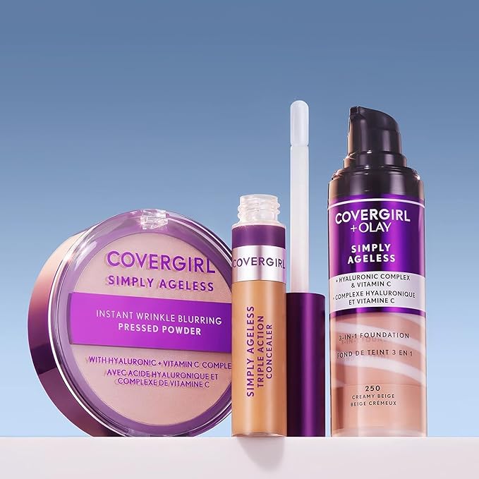 COVERGIRL & Olay Simply Ageless 3-in-1 Liquid Foundation, Matte Finish, Hyaluronic & Vitamin C Formula, 245 Warm Beige, 1 Count