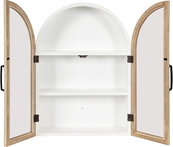 Kate and Laurel Arcott Modern Arch Wall Cabinet, 21 x 8 x 30, Natural Wood and White, Transitional Arched Cabinet for Use as Over-the-Toilet Storage or Living Room Storage Cabinet