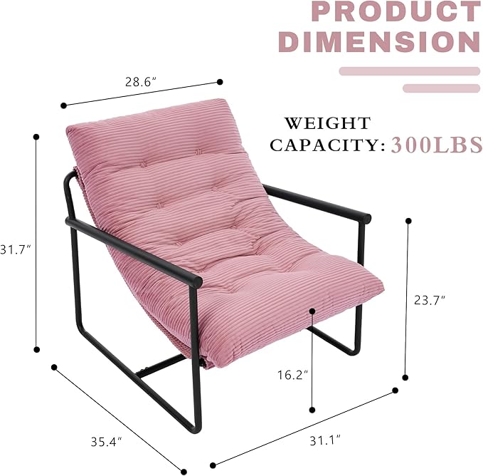 Modern Accent Chair Set of 2, Living Room Chair with Metal Frame,Upholstered Arm Chair with Soft Cushion for Bedroom Lounge Reading Room (Pink)