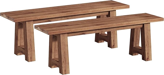 Solid Wood Dining Bench Pair of 2, 55.12-Inch Farmhouse Entryway Bench Indoor for Hallway, Kitchen, Dining Room, Living Room (Brown)