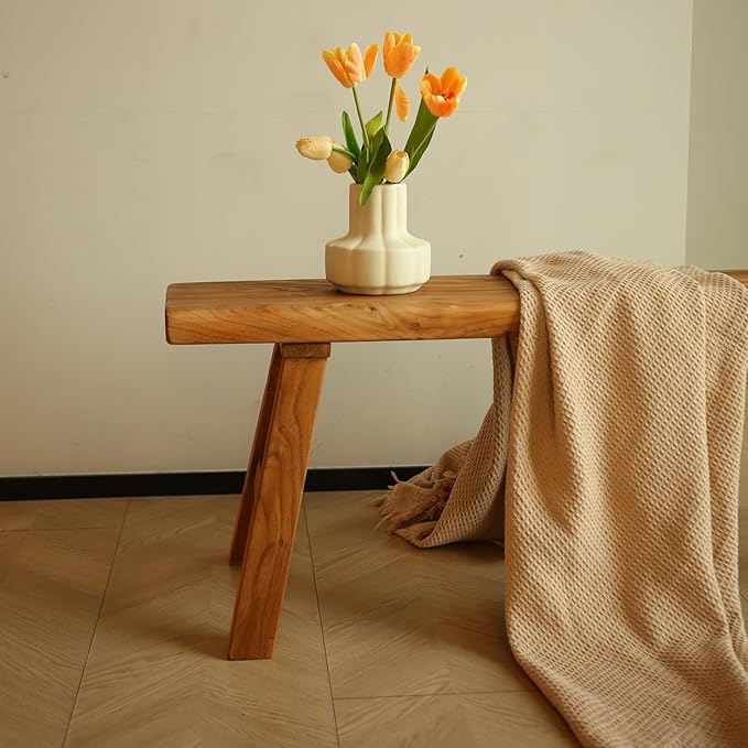 39.5in Wood Bench Indoor – Rustic Farmhouse Entryway Bench, Skinny Bench Design, Made of Extra-Thick Solid Wood, Perfect for Dining Room, Hallway, or End of Bed