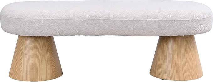 Christopher Knight Home Manila 49" Oval Dining Bench, Boucle Ottoman Bench, Large Dining Chair, Comfort Kitchen Seating, Comfort Long Footstool for Living Room Dining Room, No Assembly Needed, Beige