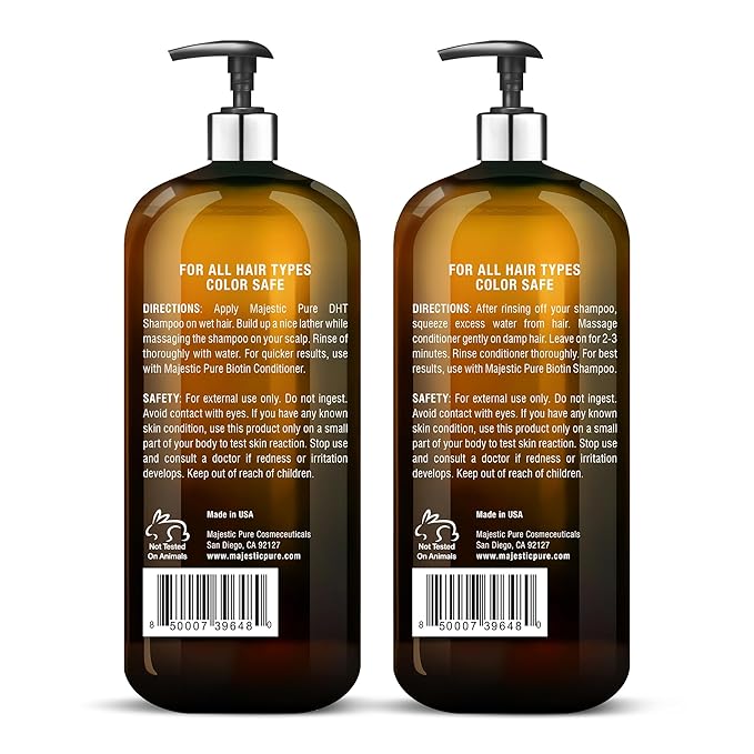 MAJESTIC PURE Biotin Shampoo and Conditioner Set with DHT Blocker Complex - Hydrating, Nourishing & Supporting Healthy Hair, Sulfate Free, for Men & Women - 16 fl oz each