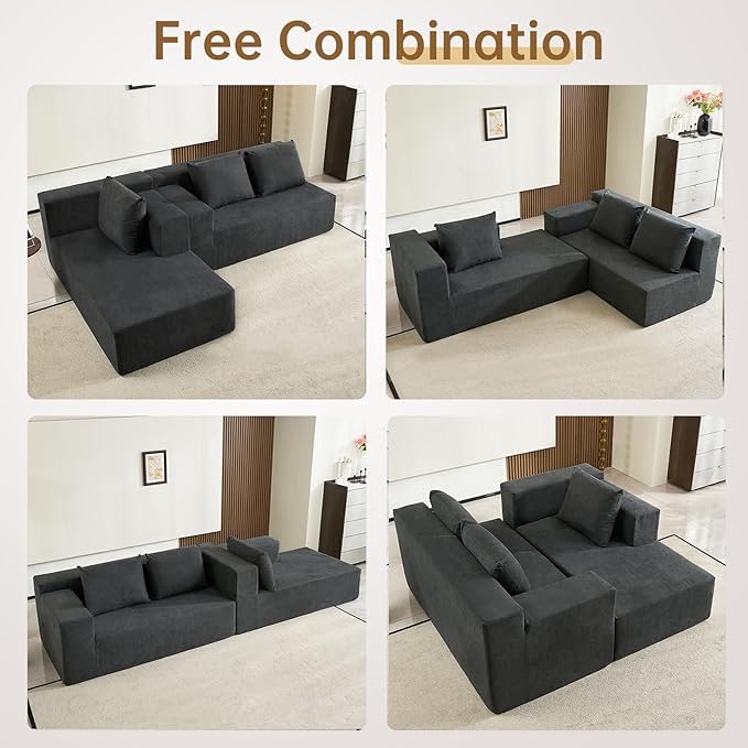 ANONER 103" Modular Sectional Sofa, L-Shaped Boneless Sectional Couch, Modern Minimalist Free Combination Foam Sofa with Deep Seat, Living Room & Apartment Furniture, No Assembly Required, Dark Grey