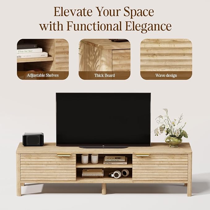 IKALIFE TV Stand for Living Room - up to 65 Inch TVs Mid Century Modern Entertainment Center with Storage and Adjustable Shelves, Media Console Table Oak 59"