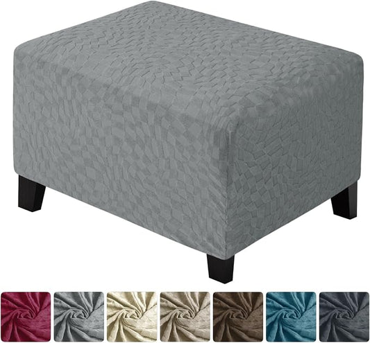 ZNSAYOTX 2026 Rectangle Ottoman Cover (L:18"-27") Super Stretch Soft Footrest Slipcover Form Fit, Universal Folding Foot Stool Covers with Non-Slip Elastic Band, Fashion Jacquard Texture, Light Grey
