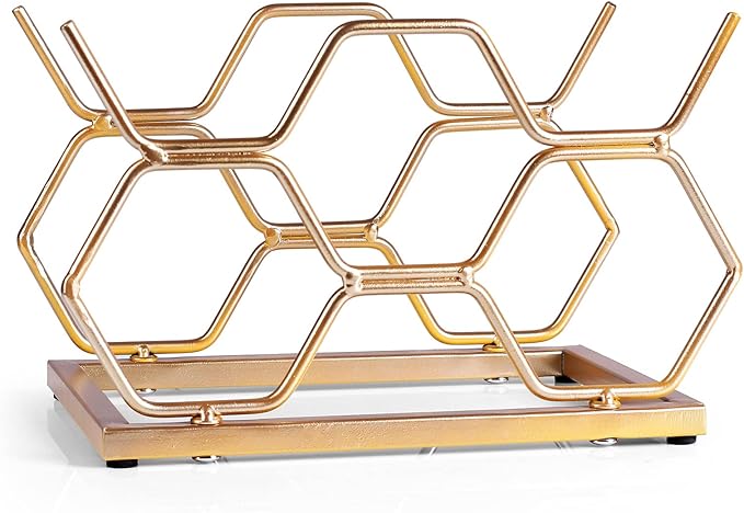 Countertop Wine Rack - 5 Bottle Freestanding Modern Gold Metal Small Wine Rack - Tabletop Wine Holder Stand for Cabinet, Pantry, Wine Bottle Storage…