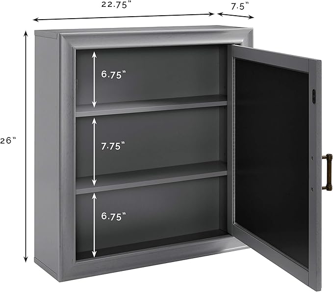 Crosley Furniture Tara Wall Mounted Bathroom Mirror and Medicine Cabinet, Vintage Gray
