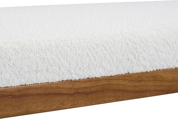 Christopher Knight Home 55" Chenille Upholstered Bench with Solid Rubber Wood Legs, Modern Farmhouse Bedroom Bench, Padded Entryway Bench Seat, Dining Bench for Living Room End of Bed, Beige