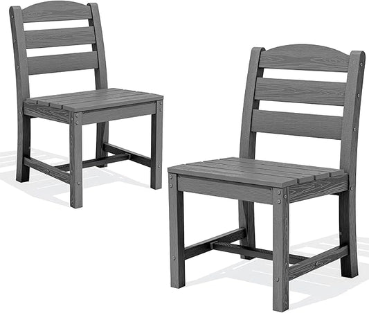 SERWALL Outdoor Armless Dining Chairs Set of 2, All-Weather HDPE Patio Chair with 19.7" Widened Seat, for Backyard, Garden, Gray
