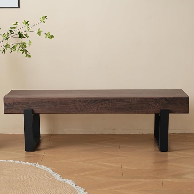 Merax 59" Wooden Dining Bench, Farmhouse Indoor Kitchen Table Benches, Bed Bench, Industrial Shoe Bench, Entryway Benches, Dark Walnut