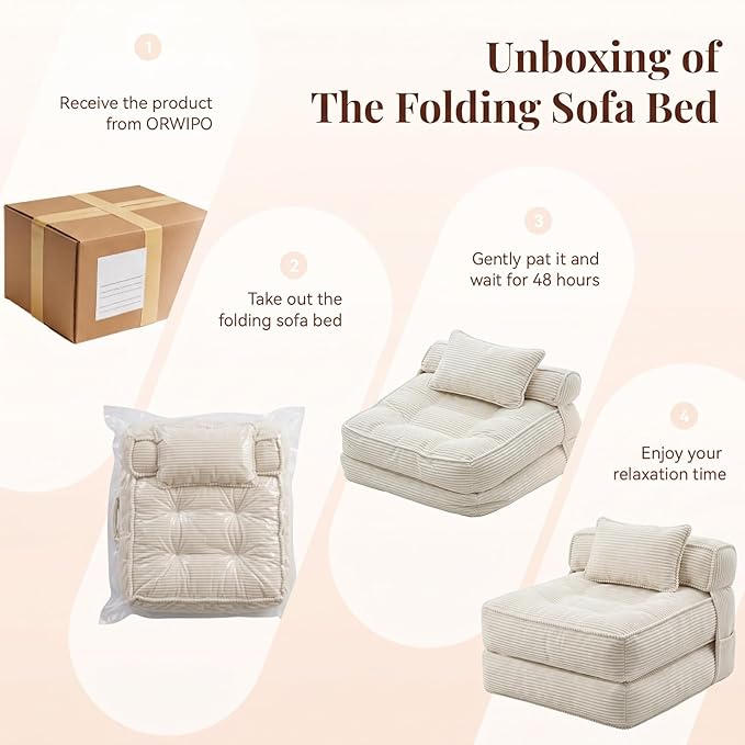 Folding Sofa Bed, Convertible Sleeper Chair with Pillow Foldable Mattress with Back Support, Portable Fold Out Chair Bed Comfy Floor Couch Lounge for Living Room Bedroom Apartment Single