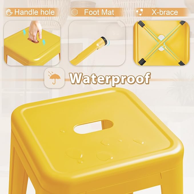 Furmax 30 Inch Metal Bar Stools Set of 4, Counter Height Stools, Industrial Bar Chairs Patio Stool Stackable Stool for Kitchen/Dining Room/Indoor Outdoor(Yellow, 30'' Backless)
