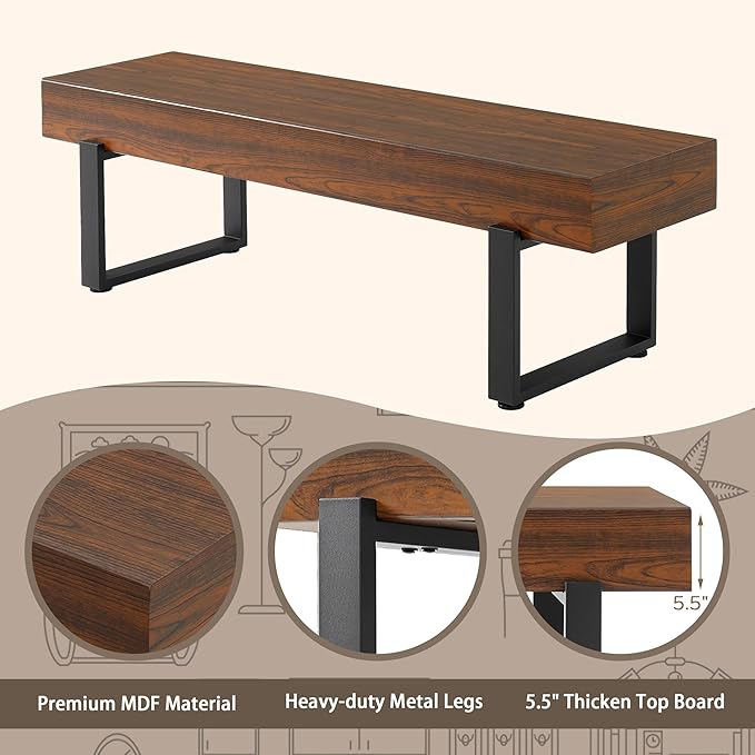 Merax 59" Wooden Dining Bench, Farmhouse Indoor Kitchen Table Benches, Bed Bench, Industrial Shoe Bench, Entryway Benches, Espresso