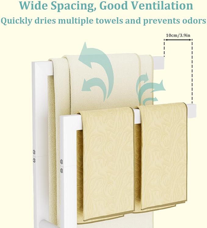 Yawinhe Free Standing Towel Rack, 2 Tier Blanket Holder with Marble Base, Metal Hand Towel Holder for Bathrooms, Drying and Display Rack with Shelf,15.7×7.87×31.49 inch,White, SMJ003W