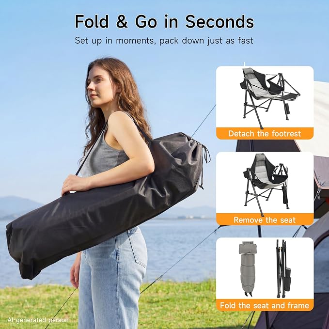 Hammock Camping Chair with Removable Footrest, 400lbs Heavy Duty Portable Swing Chair Outdoor with Adjustable Back, Foldable Camping Chair with Headrest and Cup Holder for Camping, Patio, Lawn