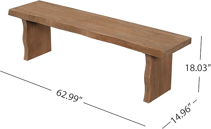 Christopher Knight Home Hartwell 63" Indoor Pine Dining Bench, Solid Wood Bench Seat for Dining Table, Rectangular Dining Seat, Spacious Seating, Long Footstool for Living Room Dining Room, Pine Wood